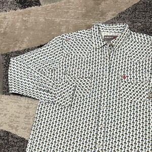 Ariat FR Work Shirt Womens Large Aztec Western Pearl Snap Flame Resistant CAT 2